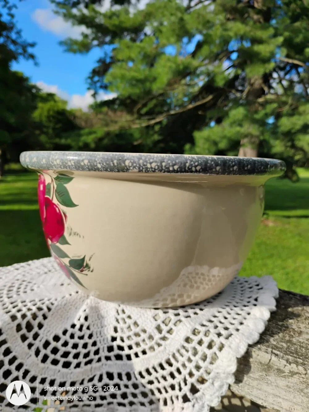 Home and Garden Party large stoneware mixing bowl rustic apple pattern July 2000